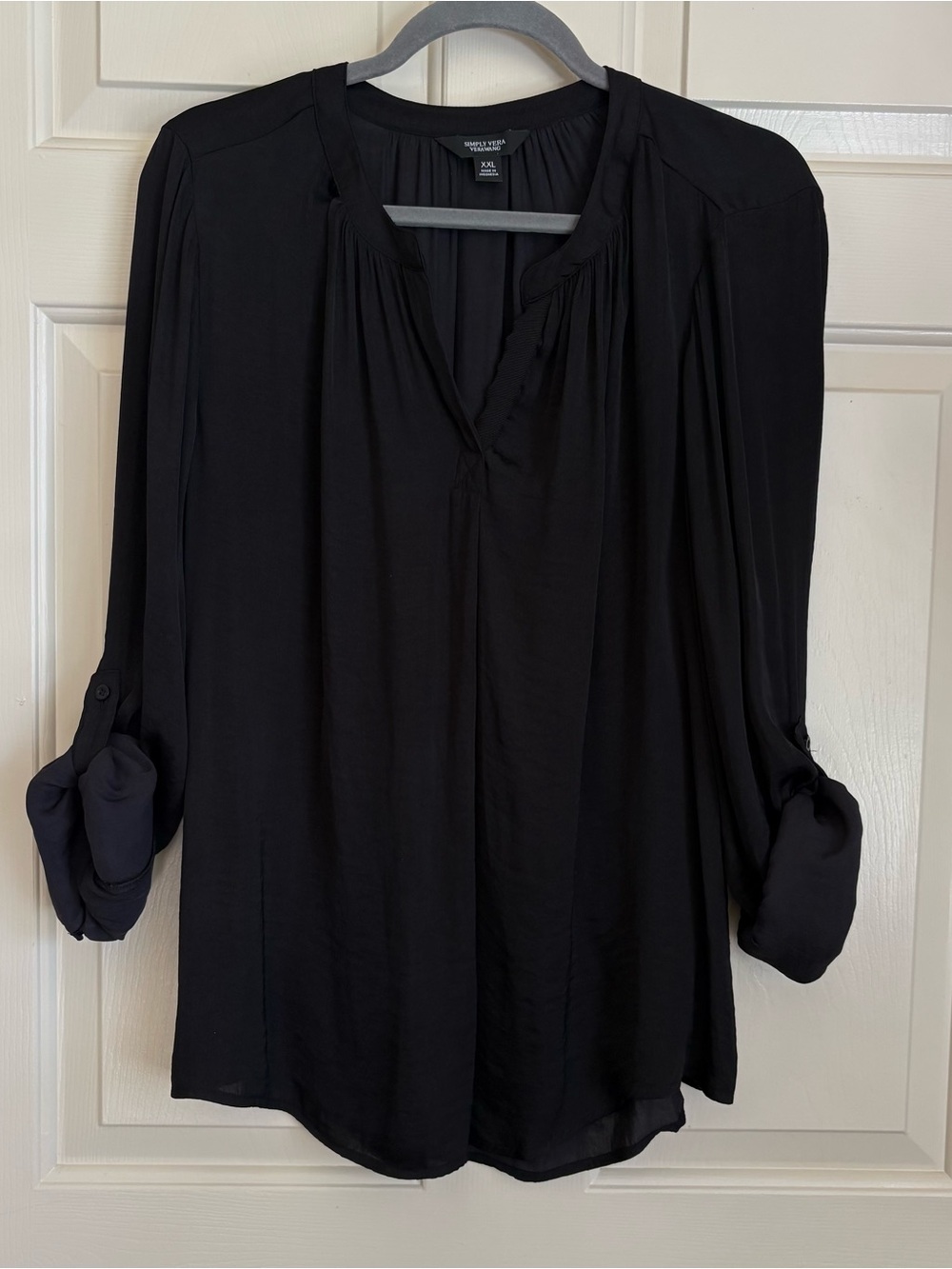 Lightweight V-Neck Flowy Roll Sleeve Blouse Quiet Luxury Minimalist Old Money
